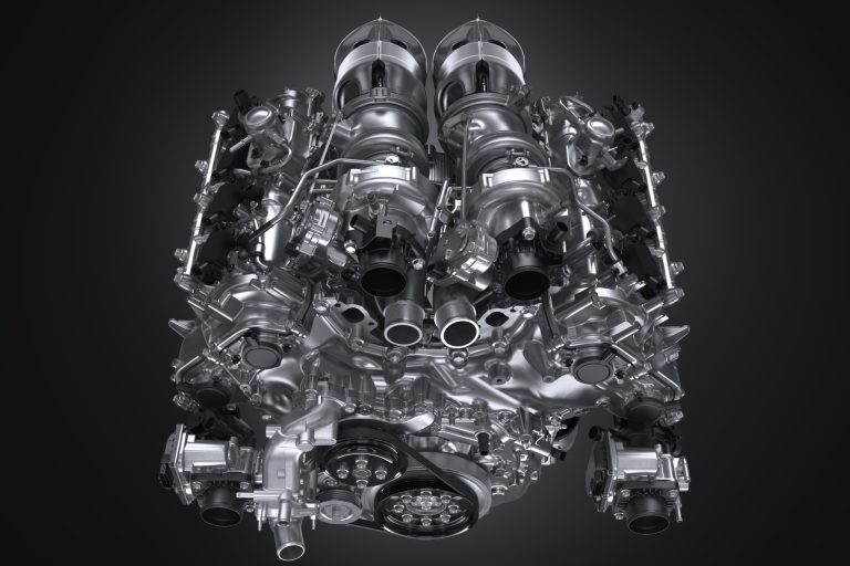 Moteur V8 bi-turbo Toyota vue de face