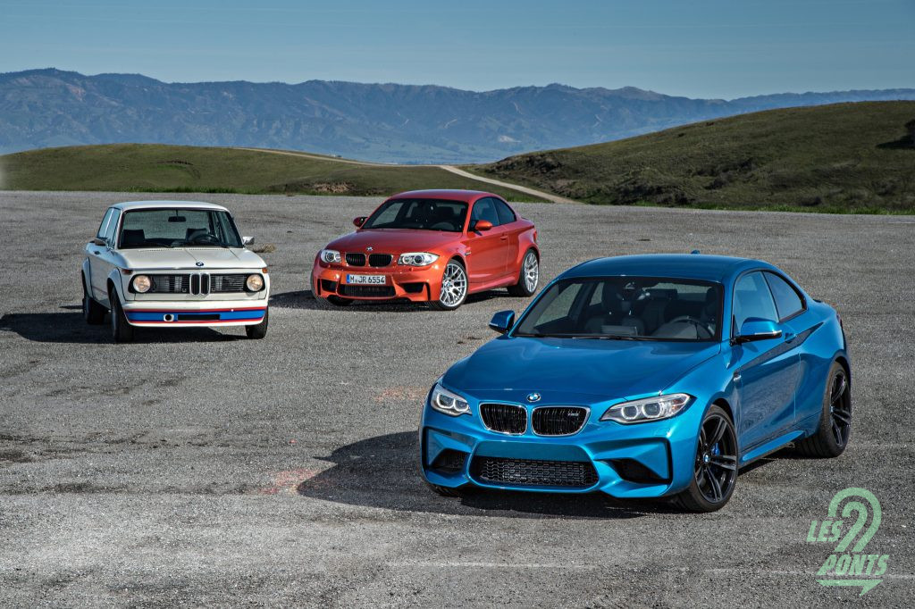De gauche à droite : BMW 2002 Turbo, BMW 1M Coupé et BMW M2.