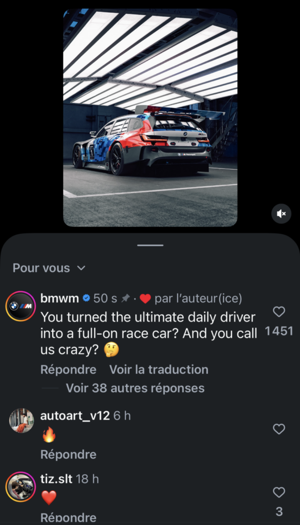 Publication Instagram du poisson d'avril de BMW M Motorsport
