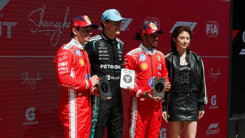 Le podium de la course sprint du GP de Chine 2026